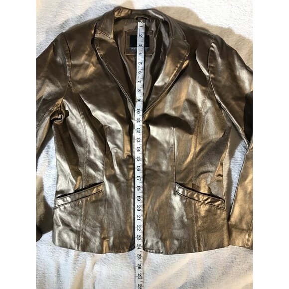 B by Bernardo Womens Metallic Full Zip Bronze Leather Jacket - Picture 12 of 16